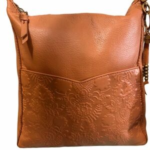 The Sak Lucia Crossbody Embossed Floral Leather Bag In Tobacco